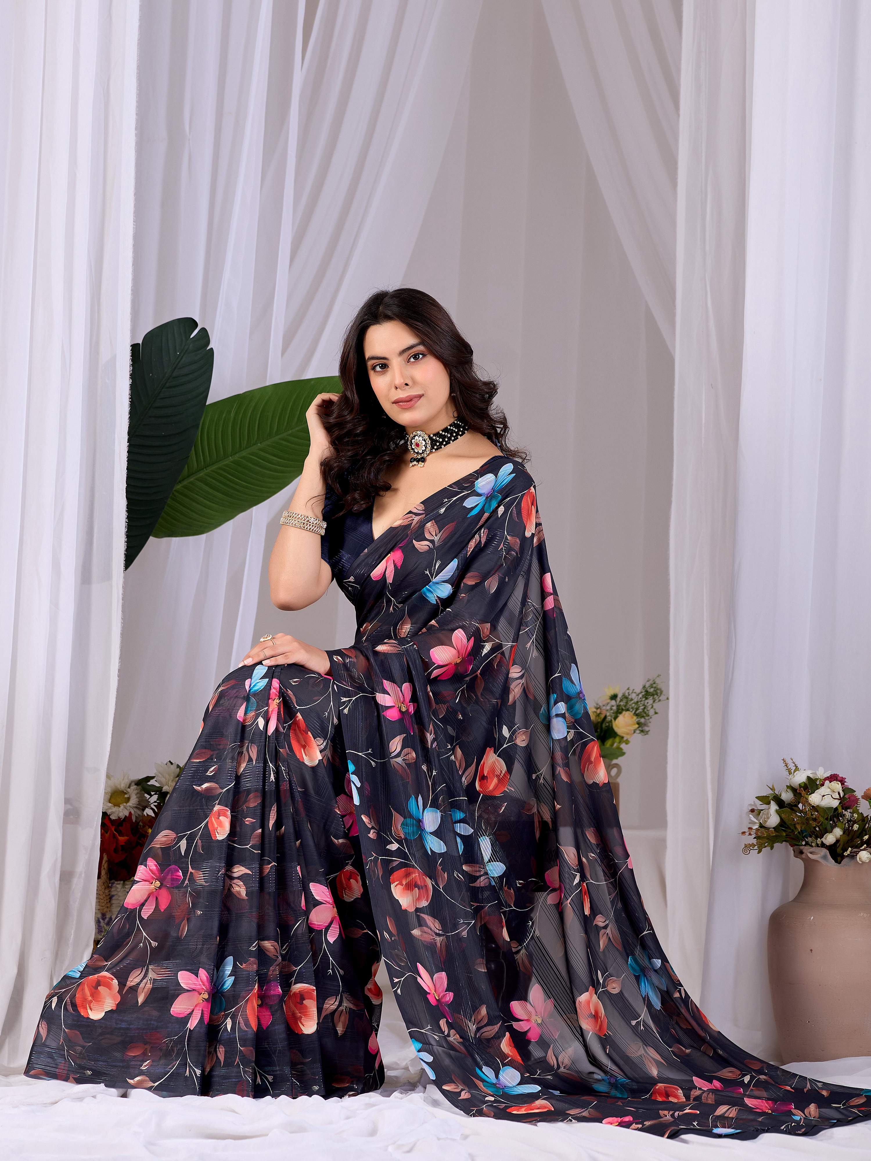 Aastha Fashion Multi Monsoon Printed Saree | Grocsy