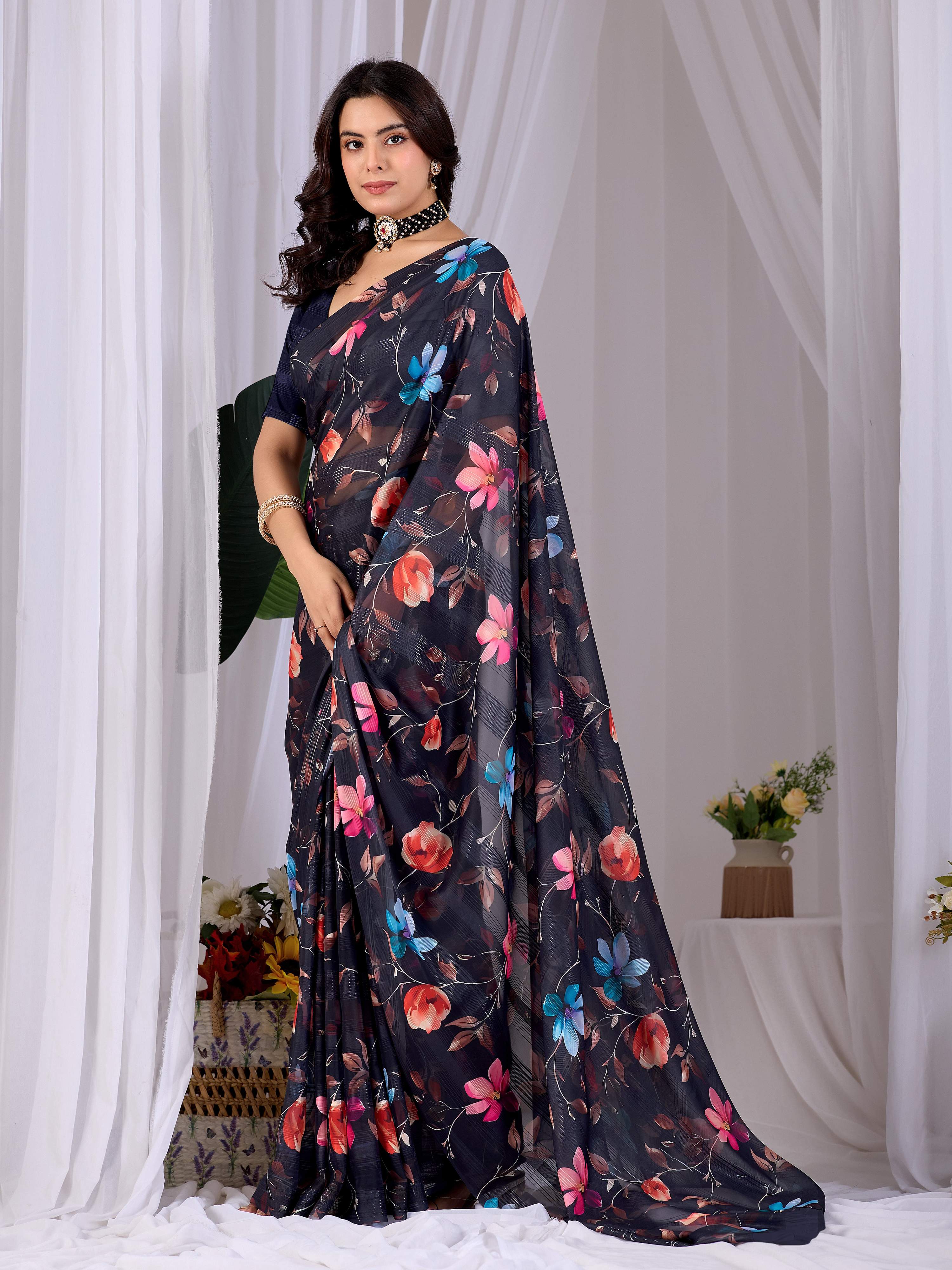 Aastha Fashion Multi Monsoon Printed Saree | Grocsy