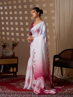 Aastha Fashion White Soft Satin Floral Digital Print Saree | Grocsy