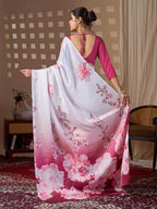 Aastha Fashion White Soft Satin Floral Digital Print Saree | Grocsy