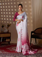 Aastha Fashion White Soft Satin Floral Digital Print Saree | Grocsy
