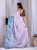 Aastha Fashion Lavender Soft Satin Floral Digital Print Saree | Grocsy