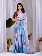 Aastha Fashion Lavender Soft Satin Floral Digital Print Saree | Grocsy