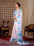 Aastha Fashion Light Pink Soft Satin Floral Digital Print Saree | Grocsy