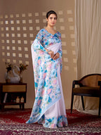 Aastha Fashion Light Pink Soft Satin Floral Digital Print Saree | Grocsy