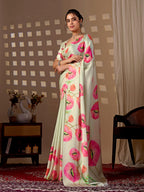 Aastha Fashion Pista Soft Satin Georgette Printed Saree | Grocsy