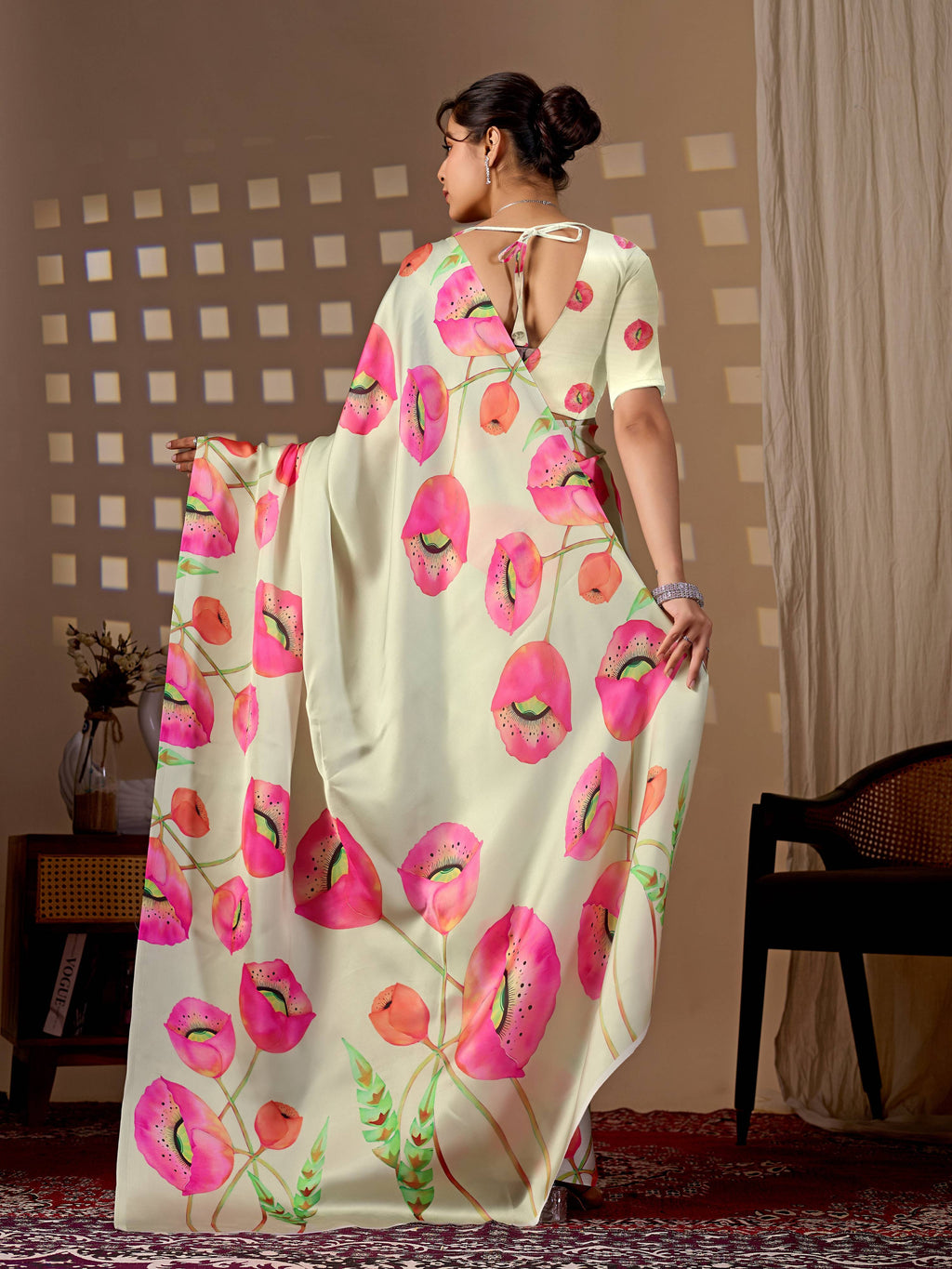 Aastha Fashion Pista Soft Satin Georgette Printed Saree | Grocsy