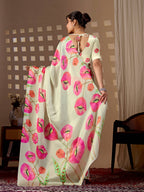 Aastha Fashion Pista Soft Satin Georgette Printed Saree | Grocsy