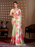 Aastha Fashion Pista Soft Satin Georgette Printed Saree | Grocsy