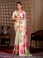 Aastha Fashion Pista Soft Satin Georgette Printed Saree | Grocsy
