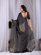 Aastha Fashion Black Soft Satin Georgette Printed Saree | Grocsy
