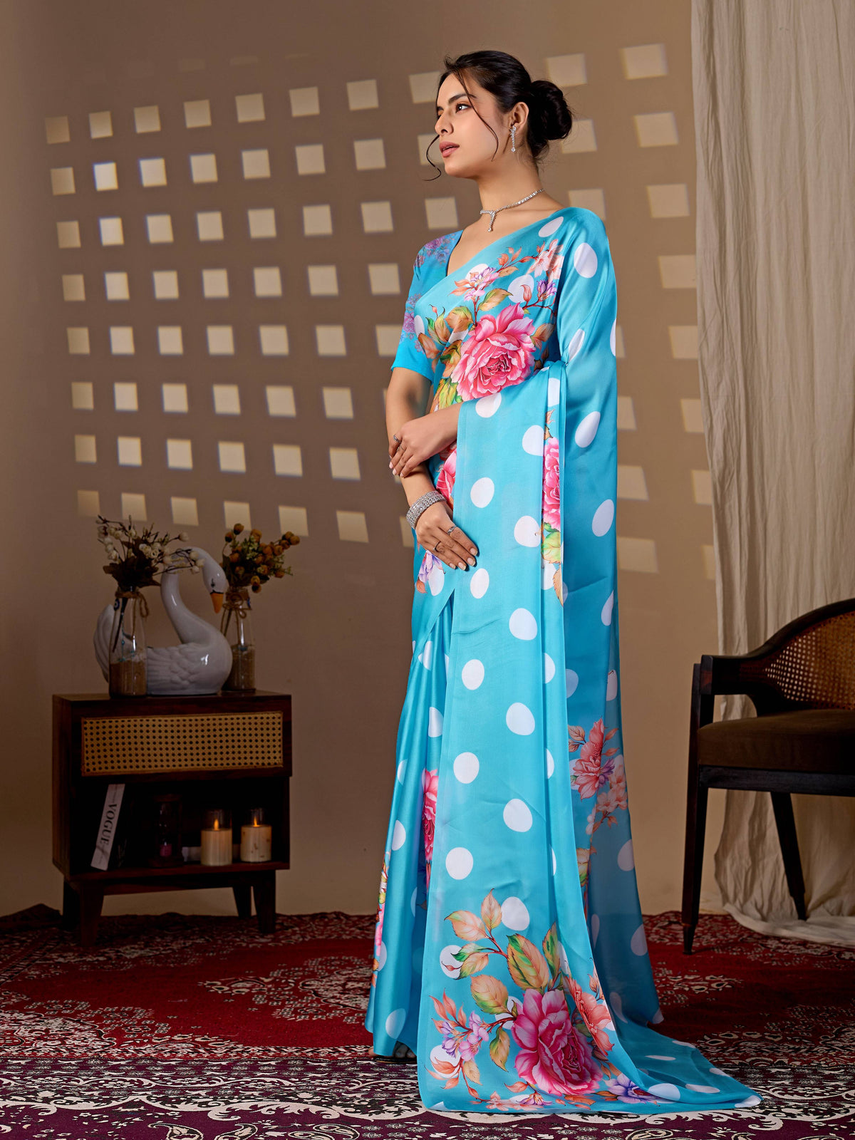 Aastha Fashion Sky Soft Satin Georgette Printed Saree | Grocsy