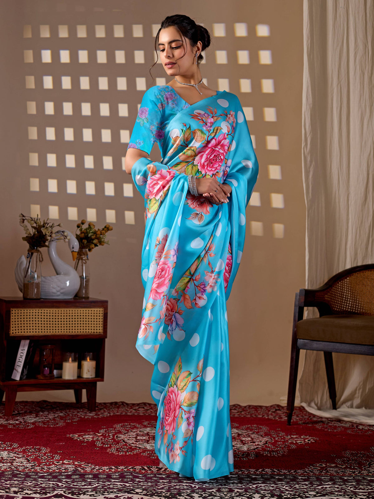 Aastha Fashion Sky Soft Satin Georgette Printed Saree | Grocsy