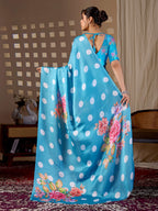 Aastha Fashion Sky Soft Satin Georgette Printed Saree | Grocsy