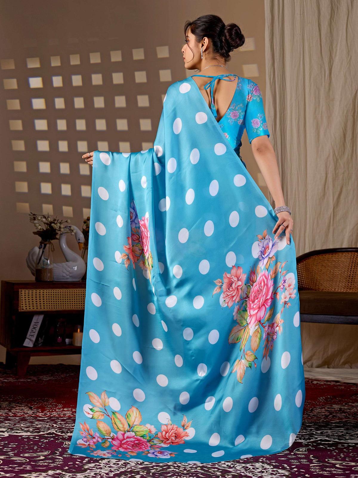 Aastha Fashion Sky Soft Satin Georgette Printed Saree | Grocsy