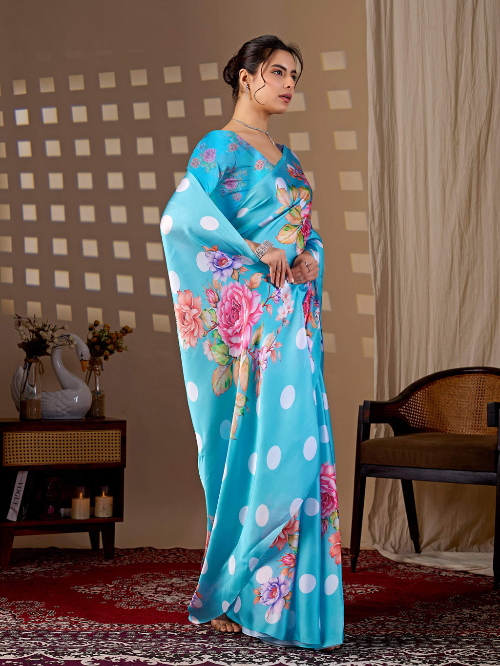 Aastha Fashion Sky Soft Satin Georgette Printed Saree | Grocsy