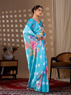 Aastha Fashion Sky Soft Satin Georgette Printed Saree | Grocsy