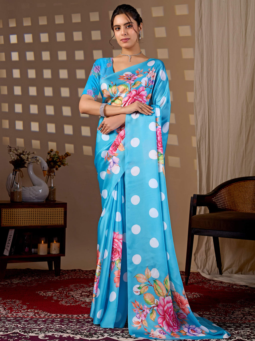 Aastha Fashion Sky Soft Satin Georgette Printed Saree | Grocsy