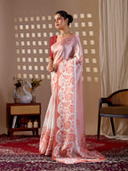 Aastha Fashion Peach Soft Satin Georgette Printed Saree | Grocsy
