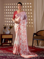Aastha Fashion Peach Soft Satin Georgette Printed Saree | Grocsy
