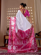 Aastha Fashion White Soft Satin Georgette Printed Saree | Grocsy