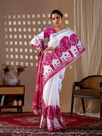 Aastha Fashion White Soft Satin Georgette Printed Saree | Grocsy