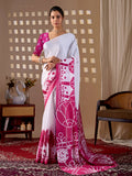 Aastha Fashion White Soft Satin Georgette Printed Saree | Grocsy