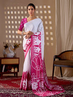 Aastha Fashion White Soft Satin Georgette Printed Saree | Grocsy