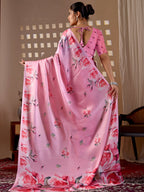 Aastha Fashion Pink Soft Satin Georgette Printed Saree | Grocsy