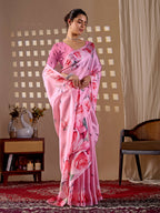 Aastha Fashion Pink Soft Satin Georgette Printed Saree | Grocsy