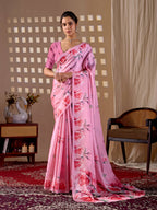 Aastha Fashion Pink Soft Satin Georgette Printed Saree | Grocsy