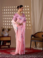 Aastha Fashion Pink Soft Satin Georgette Printed Saree | Grocsy