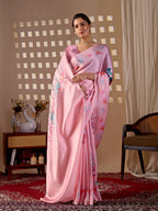 Aastha Fashion Pink Soft Satin Georgette Printed Saree | Grocsy