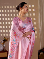 Aastha Fashion Pink Soft Satin Georgette Printed Saree | Grocsy