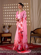 Aastha Fashion Pink Soft Satin Georgette Printed Saree | Grocsy