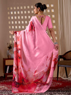 Aastha Fashion Pink Soft Satin Georgette Printed Saree | Grocsy