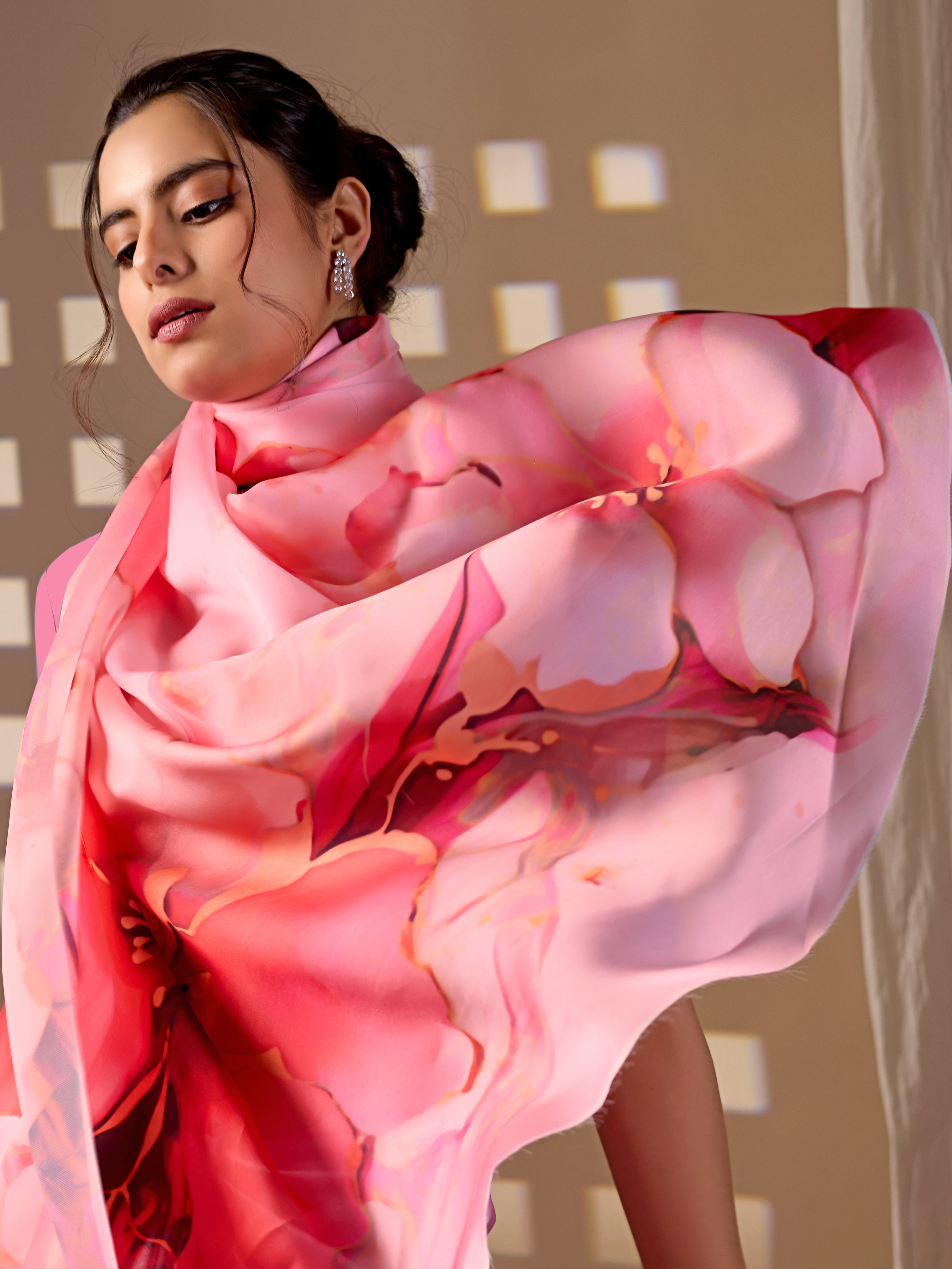 Aastha Fashion Pink Soft Satin Georgette Printed Saree | Grocsy