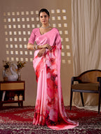 Aastha Fashion Pink Soft Satin Georgette Printed Saree | Grocsy