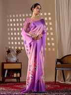 Aastha Fashion Purple Soft Satin Georgette Printed Saree | Grocsy