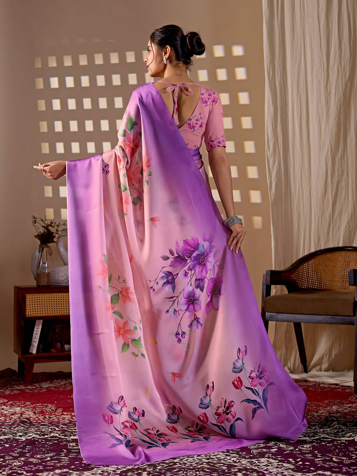 Aastha Fashion Purple Soft Satin Georgette Printed Saree | Grocsy