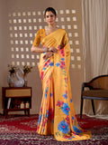 Aastha Fashion Yellow Soft Satin Georgette Printed Saree | Grocsy