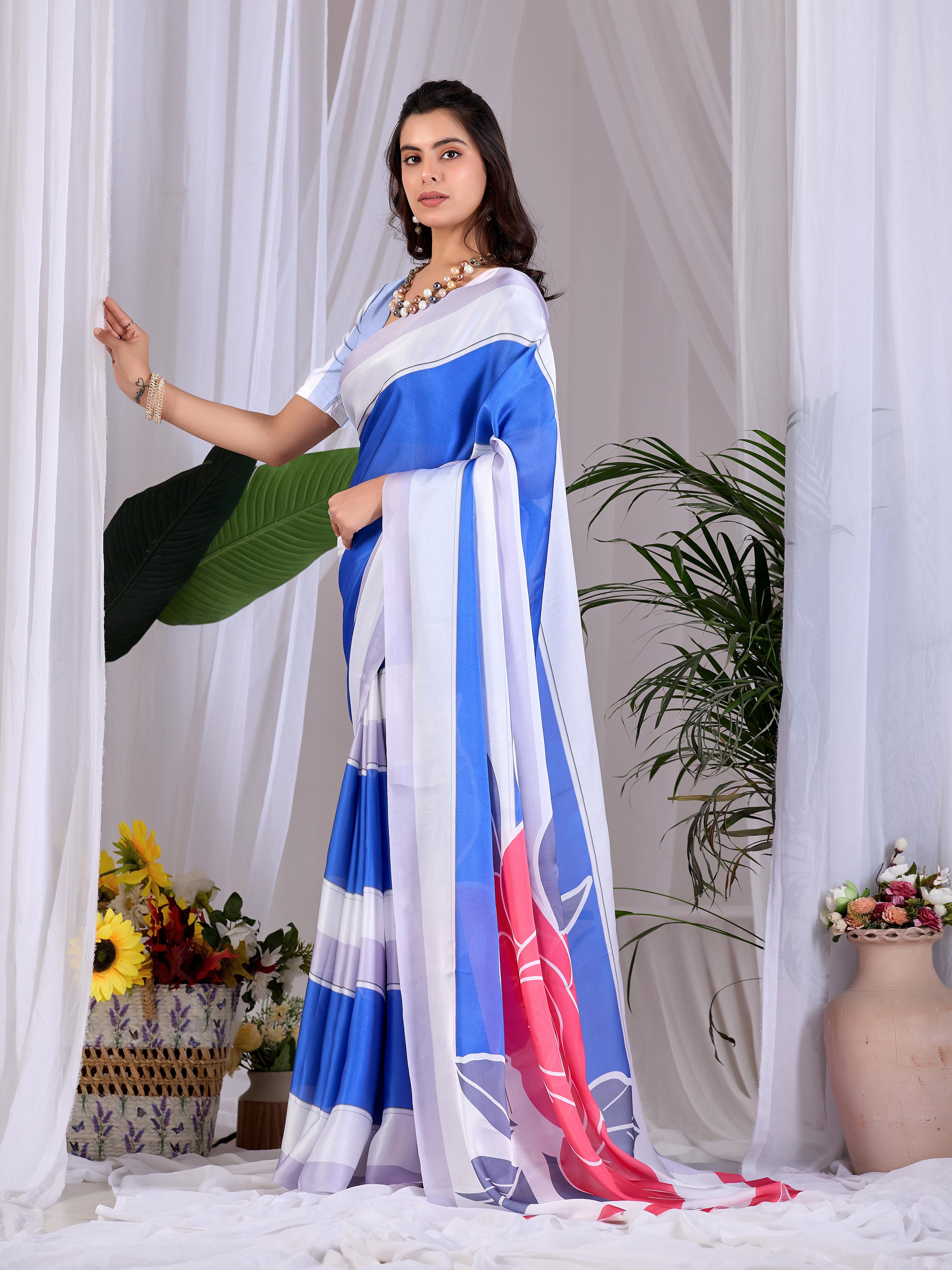 Aastha Fashion Multi Soft Satin Georgette Printed Saree | Grocsy