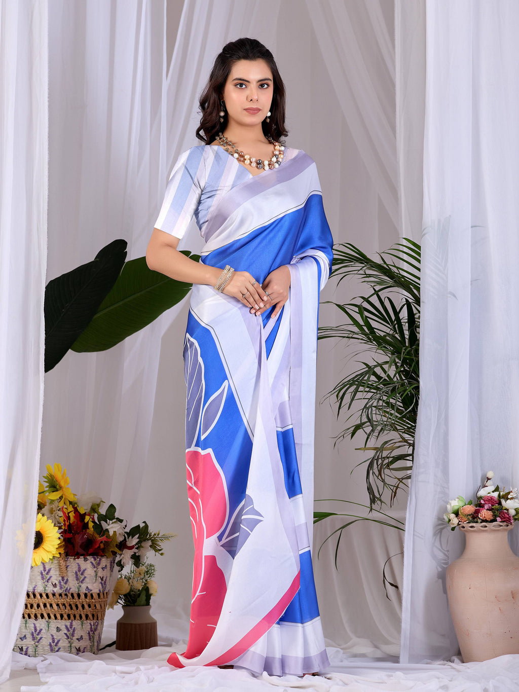 Aastha Fashion Multi Soft Satin Georgette Printed Saree | Grocsy