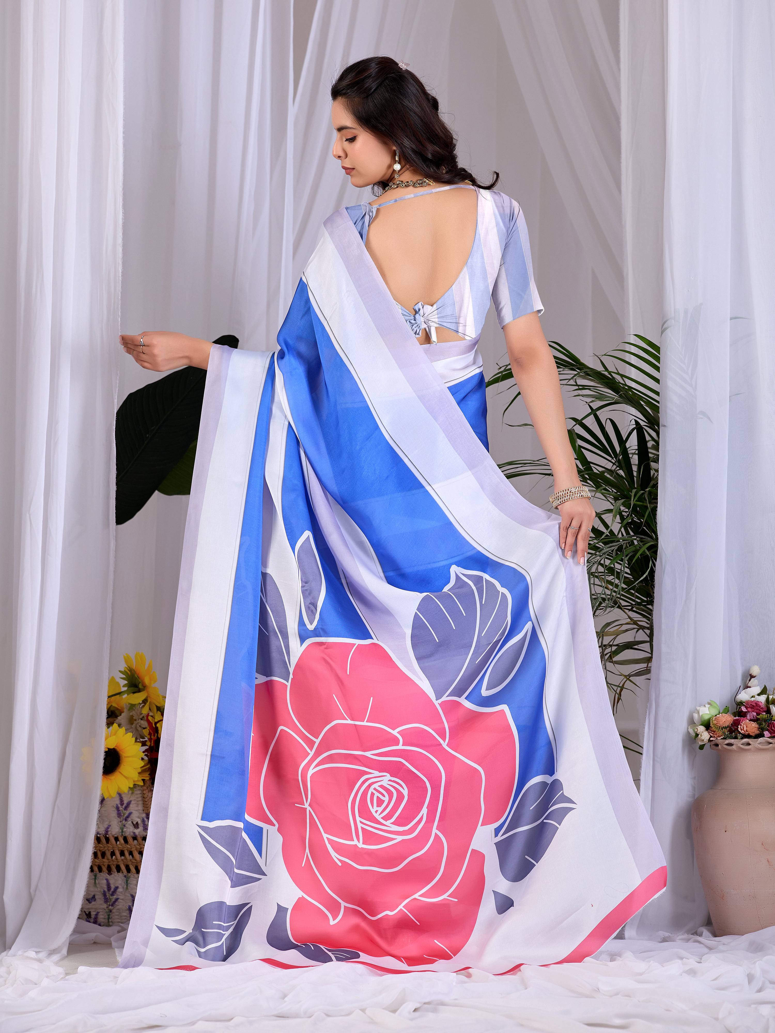 Aastha Fashion Multi Soft Satin Georgette Printed Saree | Grocsy