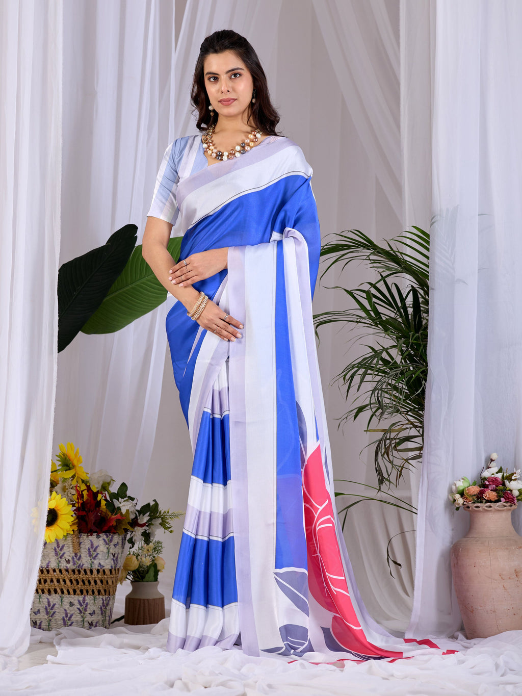 Aastha Fashion Multi Soft Satin Georgette Printed Saree | Grocsy