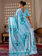 Aastha Fashion Sky Soft Satin Georgette Printed Saree | Grocsy