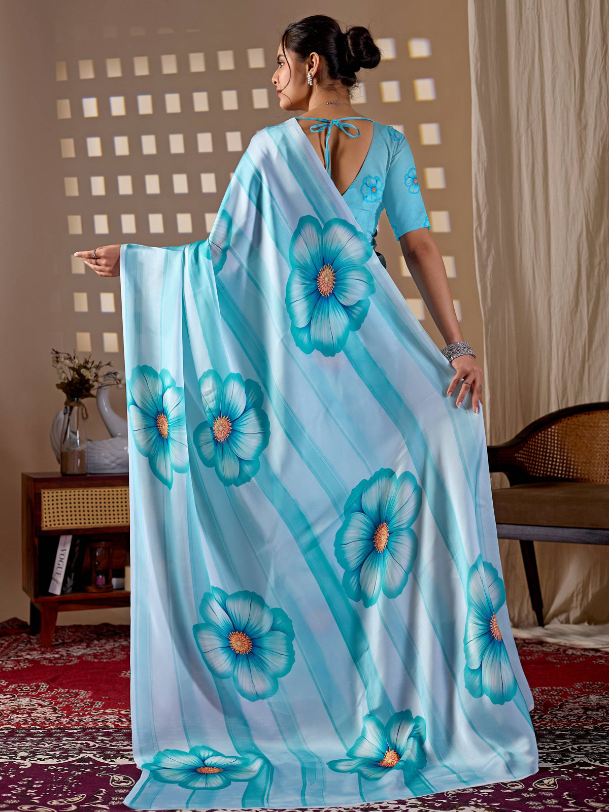 Aastha Fashion Sky Soft Satin Georgette Printed Saree | Grocsy