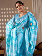 Aastha Fashion Sky Soft Satin Georgette Printed Saree | Grocsy