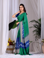 Aastha Fashion Green Soft Satin Georgette Printed Saree | Grocsy