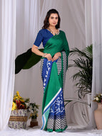 Aastha Fashion Green Soft Satin Georgette Printed Saree | Grocsy